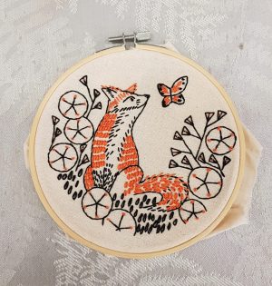 Joan - Completed Embroidered Fox Hoop Art